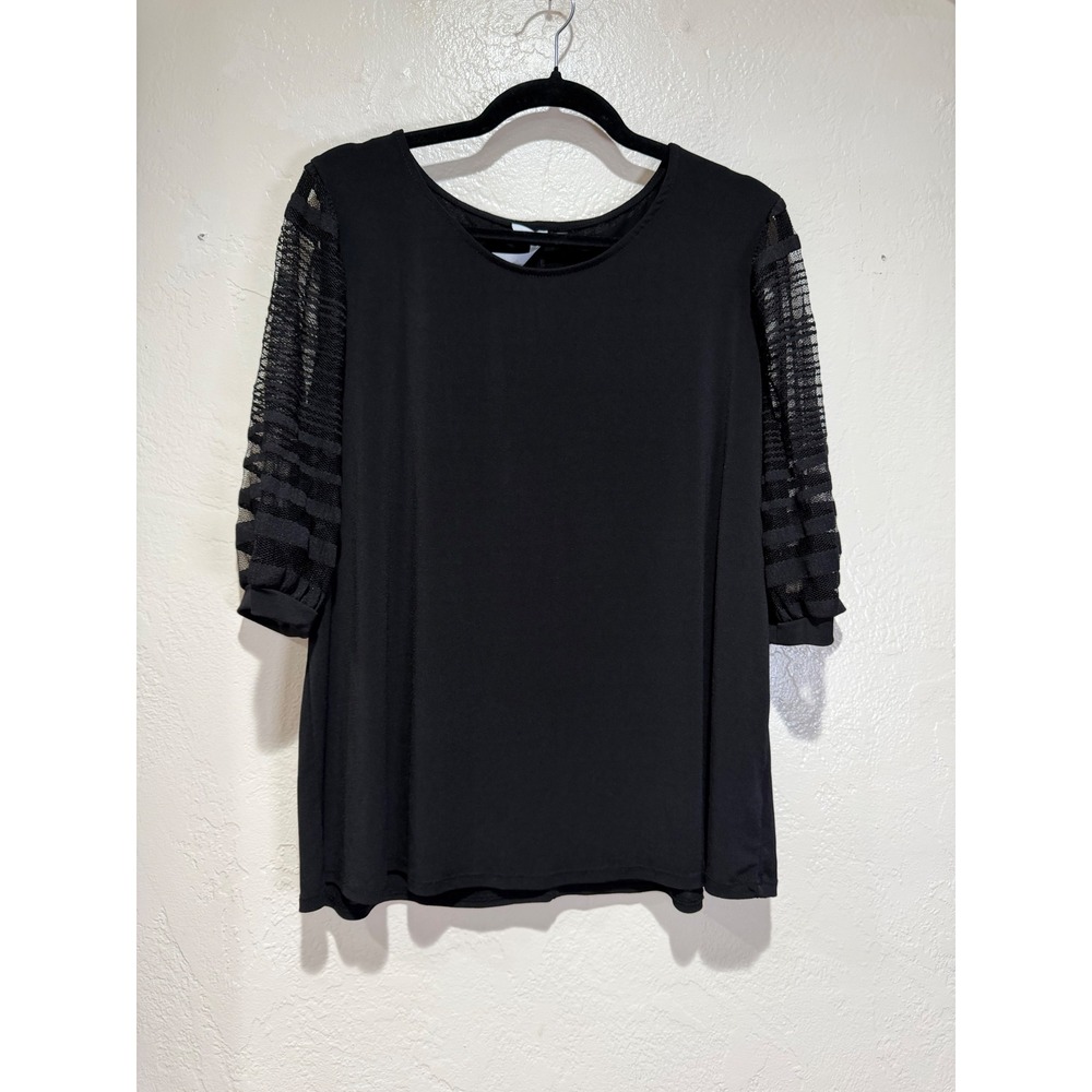 NY Collection Woman Black Mesh 3/4 Sleeve Knit Blouse Top 2X